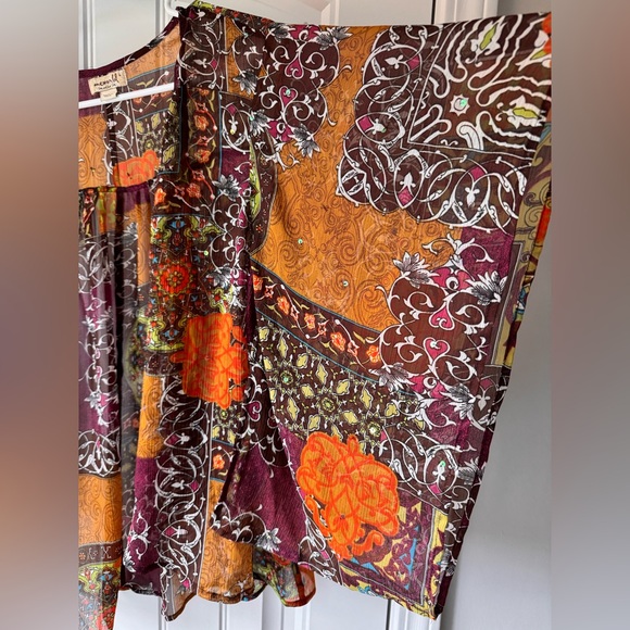 ONE WORLD Multicolor Kimono Boho Rave Festival Flowy Blouse Tunic Drape Sleeve L - Picture 6 of 13